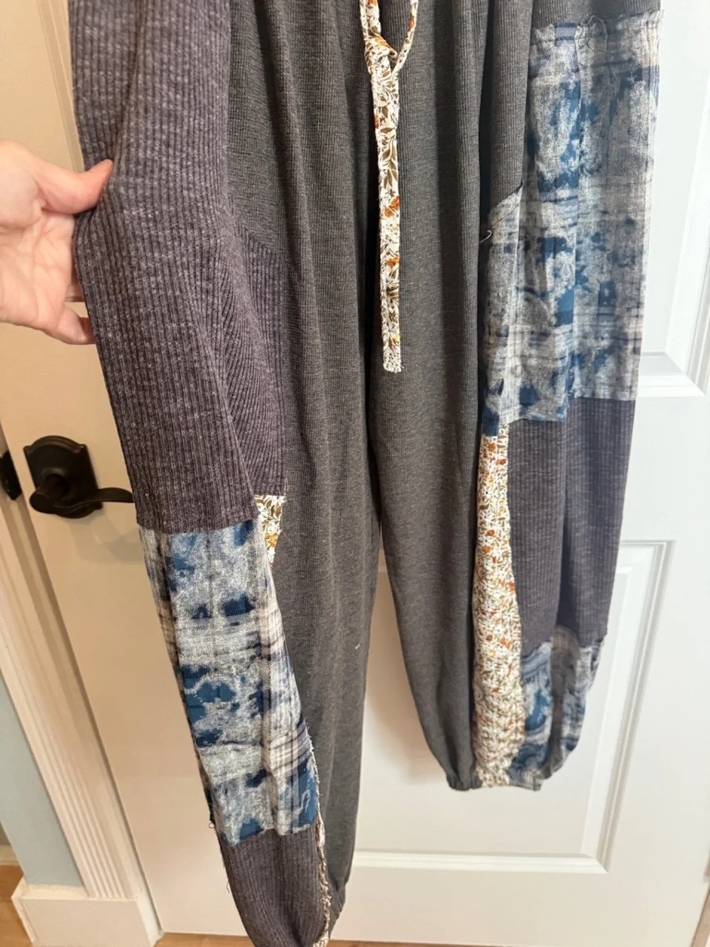 POL Gray Jogger Pants with Blue Patchwork and Floral Drawstrings - Picture 17 of 17